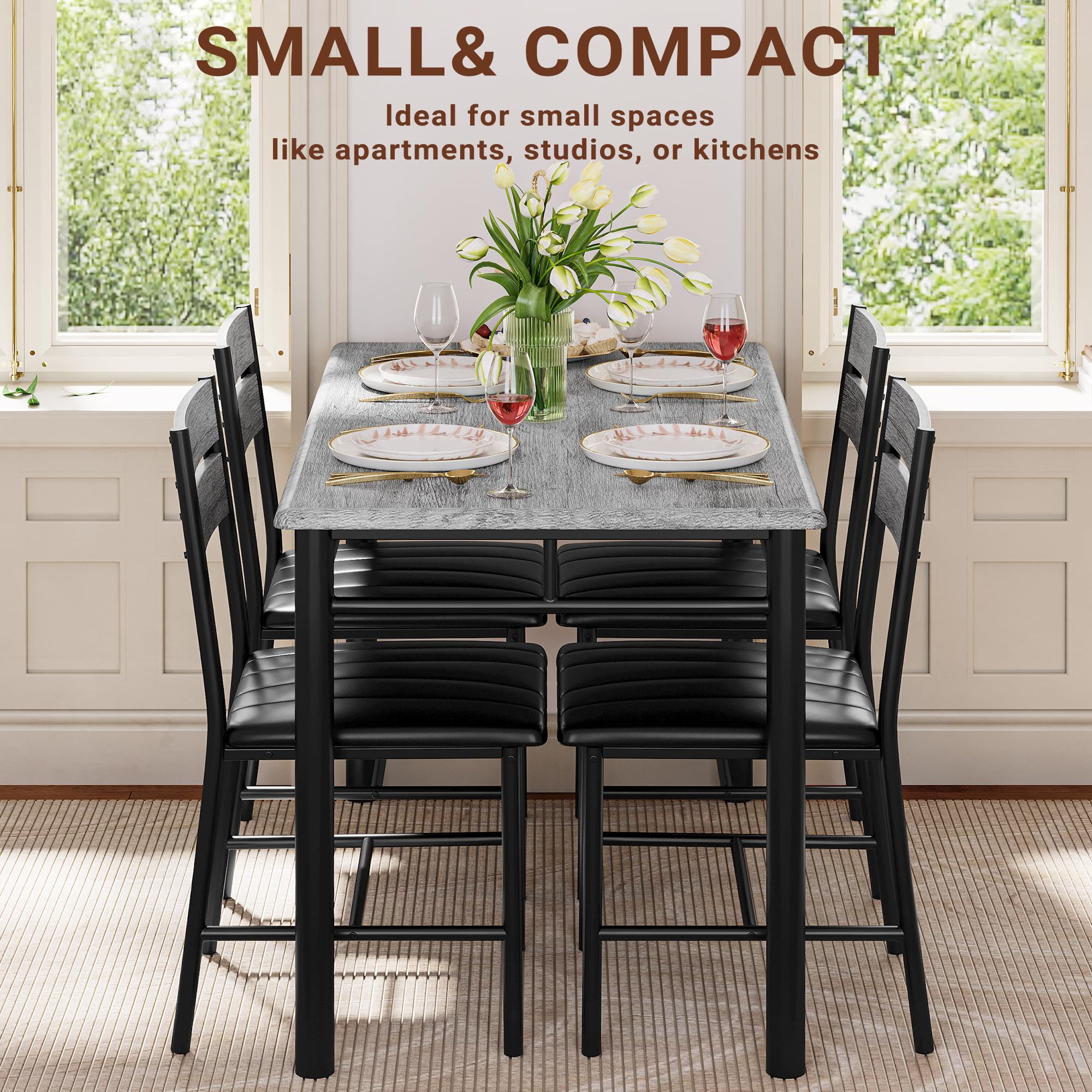 5-Piece Dining Table Set with Upholstered Chairs