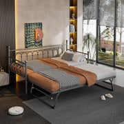 kuurfuurdo Day Bed with Trundle Bed Twin Size Metal Daybed with Pop up Trundle Daybed Farme Space Saving Sofa Bed for Adults Kids Bedroom Guest Room Living Room No Box Spring Needed