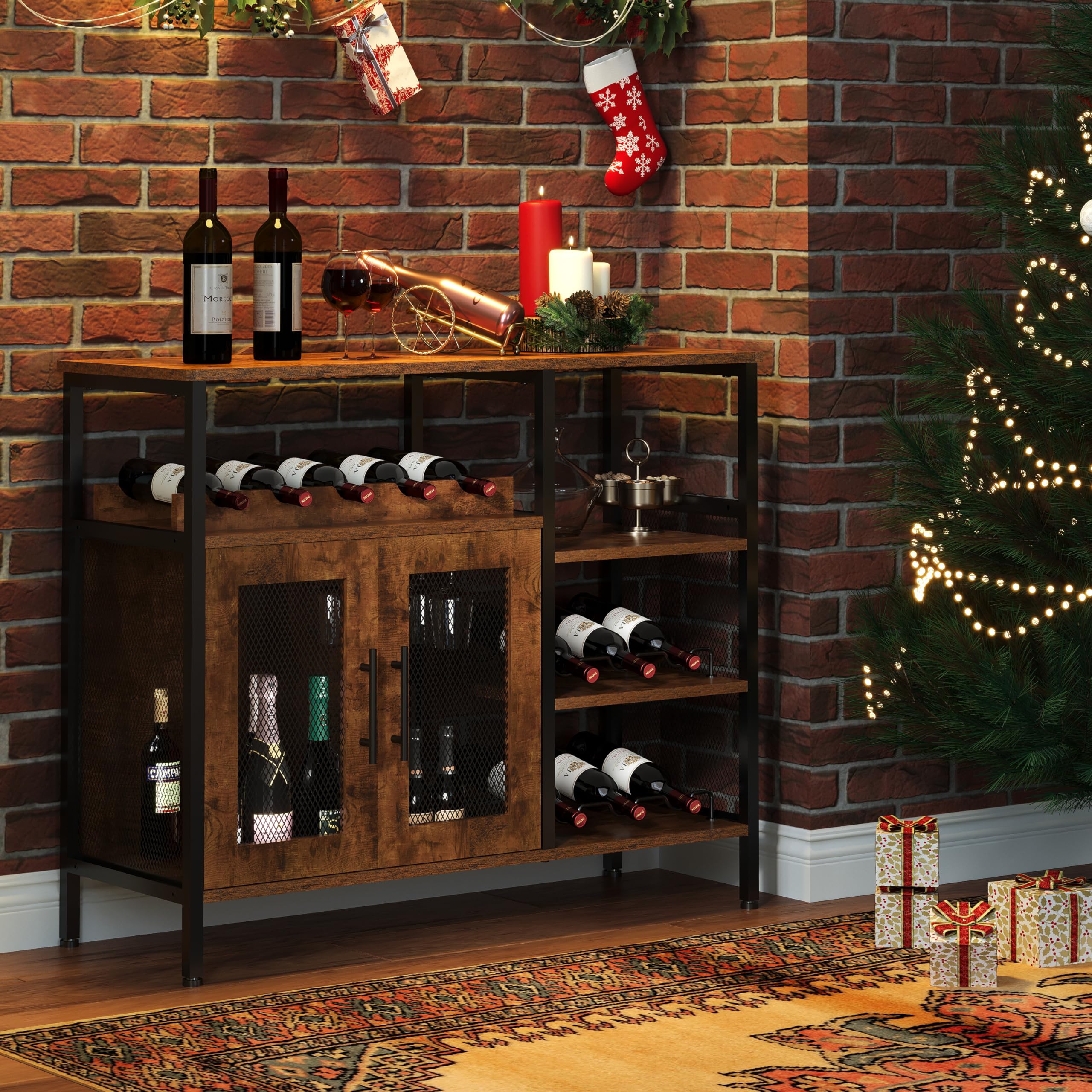 Wine Bar Cabinet with Detachable Wine Rack & Glass Holder