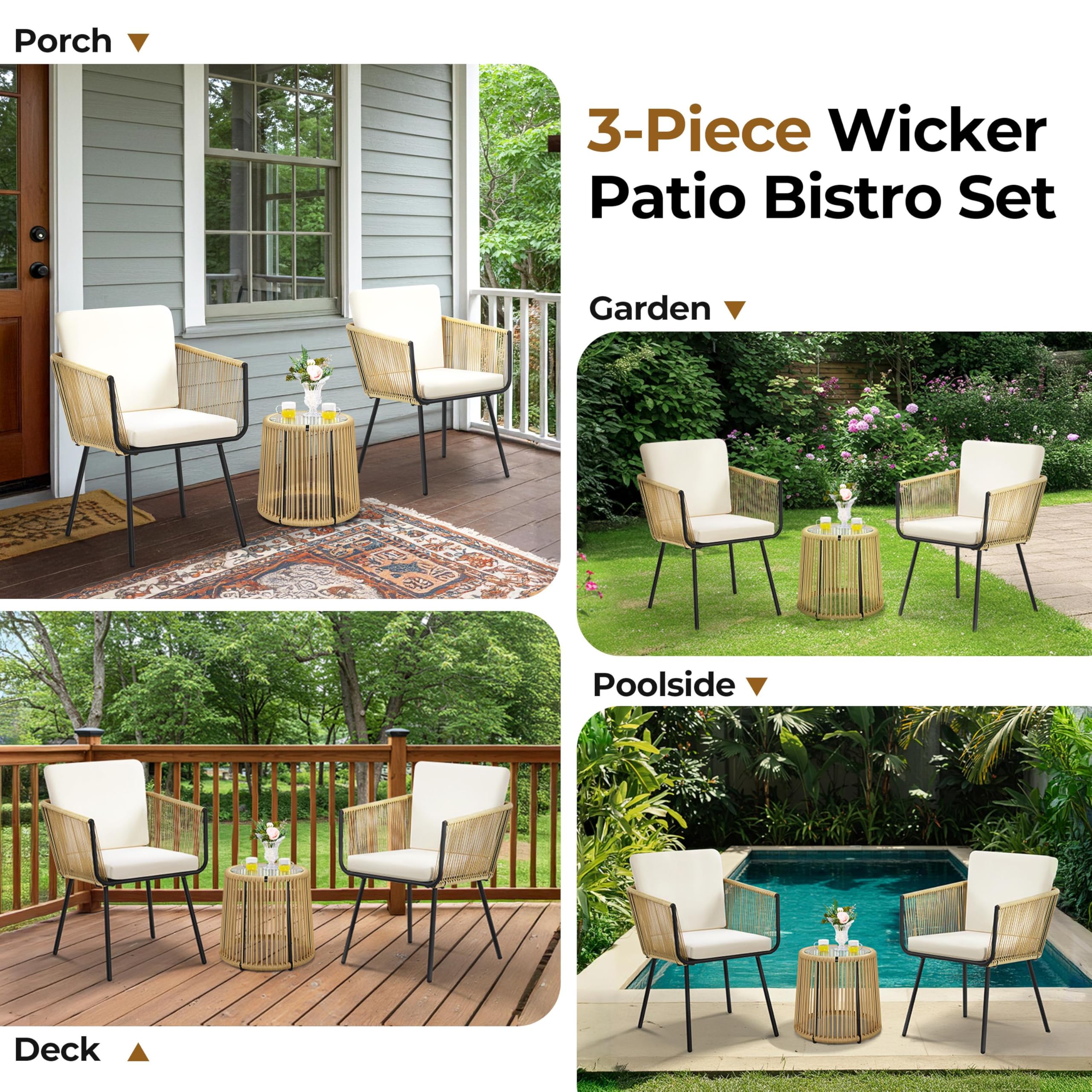 3-Piece Outdoor Wicker Bistro Set
