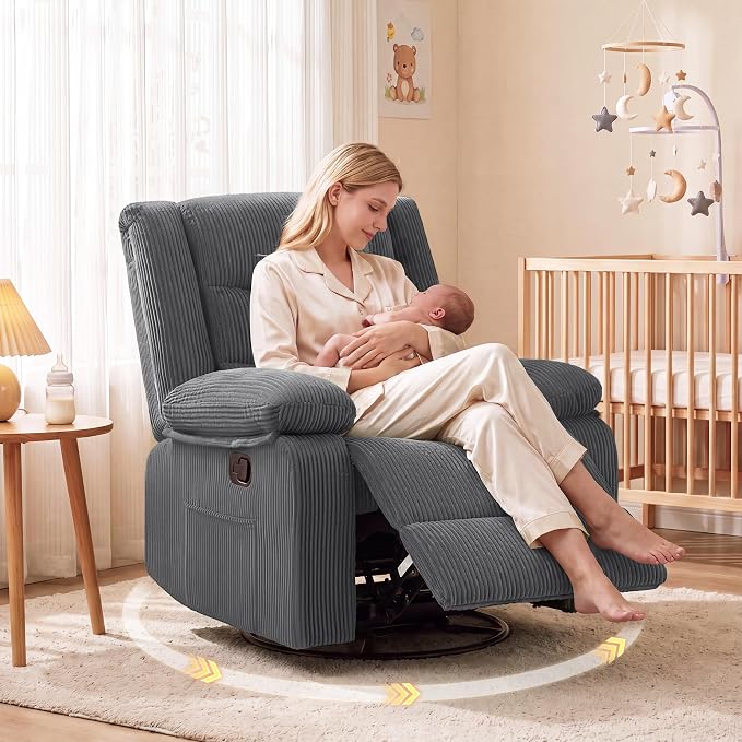 Corduroy Swivel Rocker Recliner