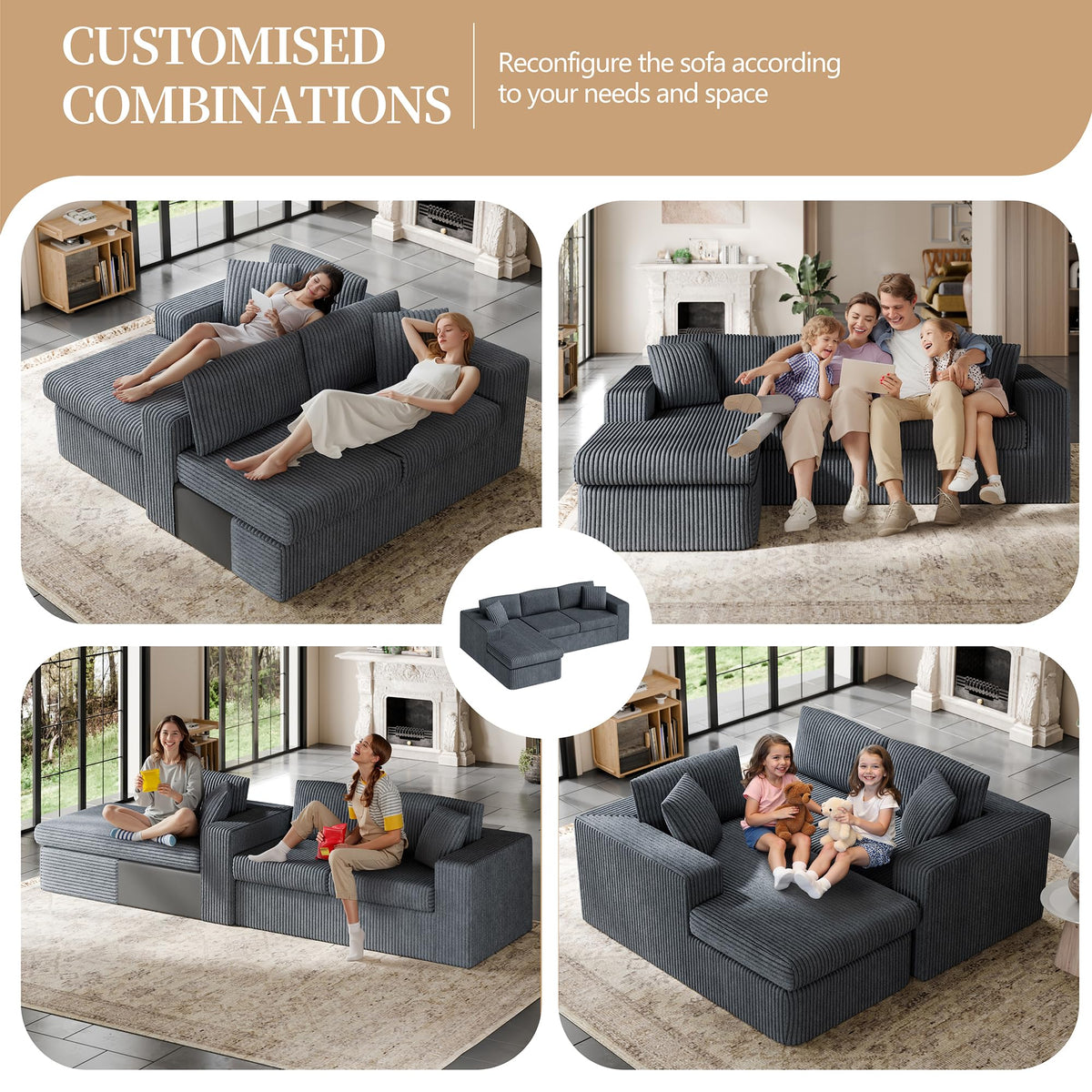 L-Shaped Corduroy Modular Sectional