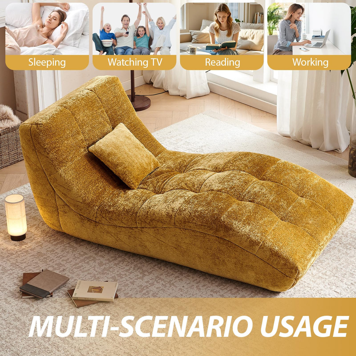 Yellow Tufted Chaise Lounge