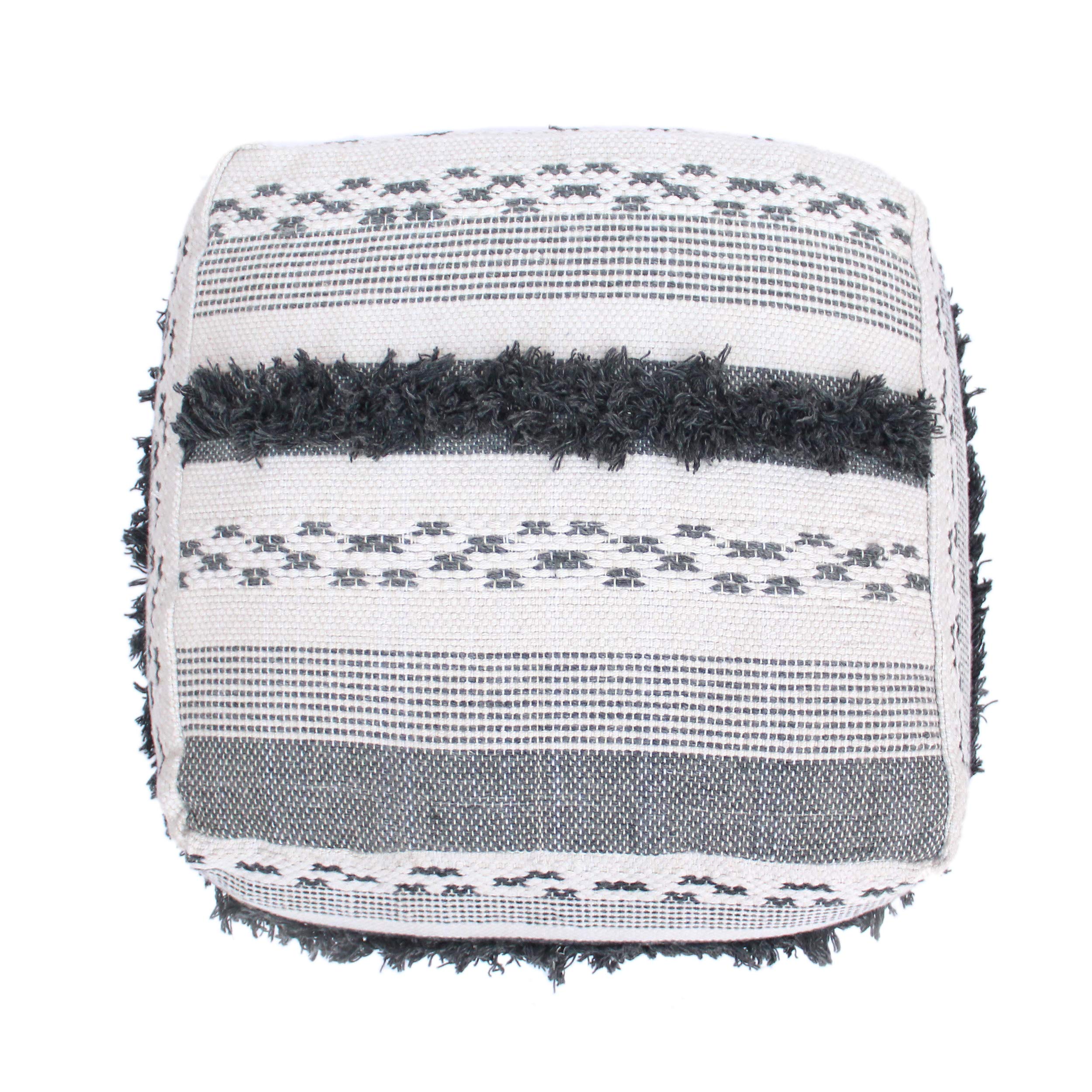 Handmade Boho Wool & Cotton Pouf Ottoman