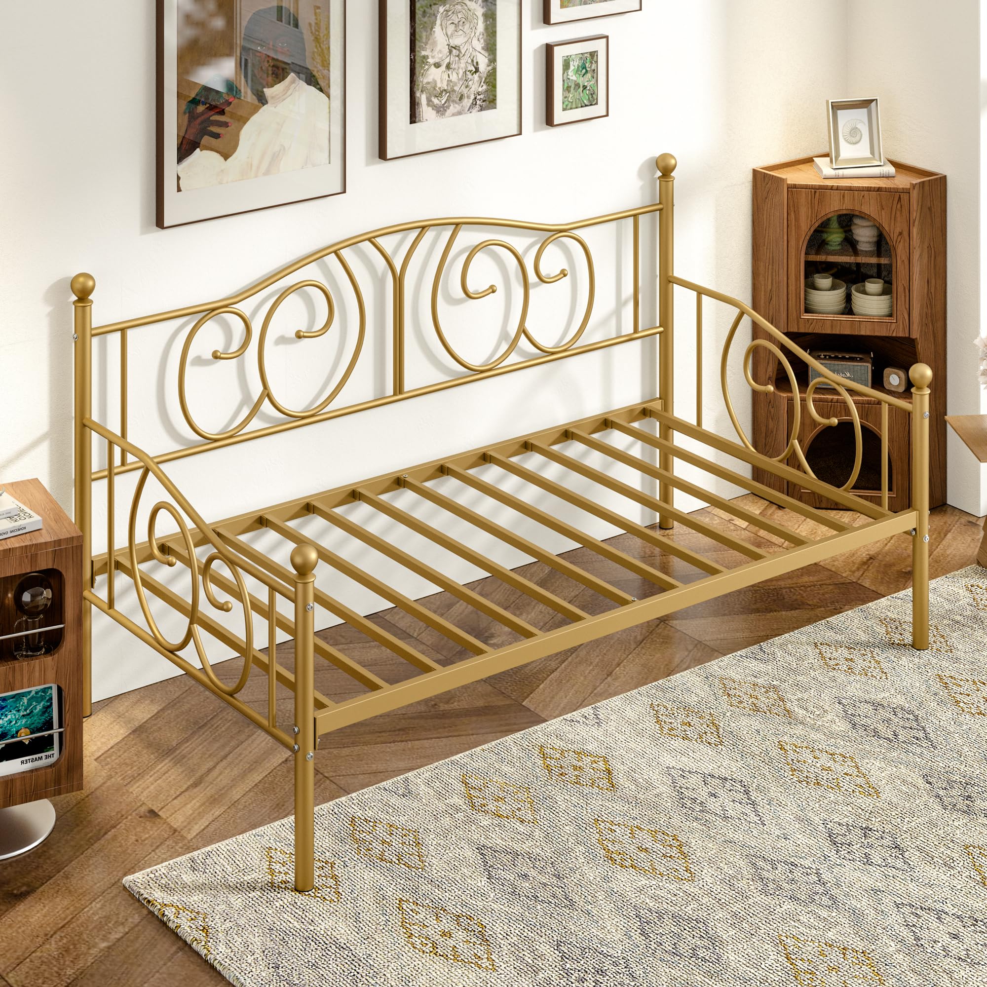 Twin Daybed Frame with Metal Slats & Under-Bed Storage