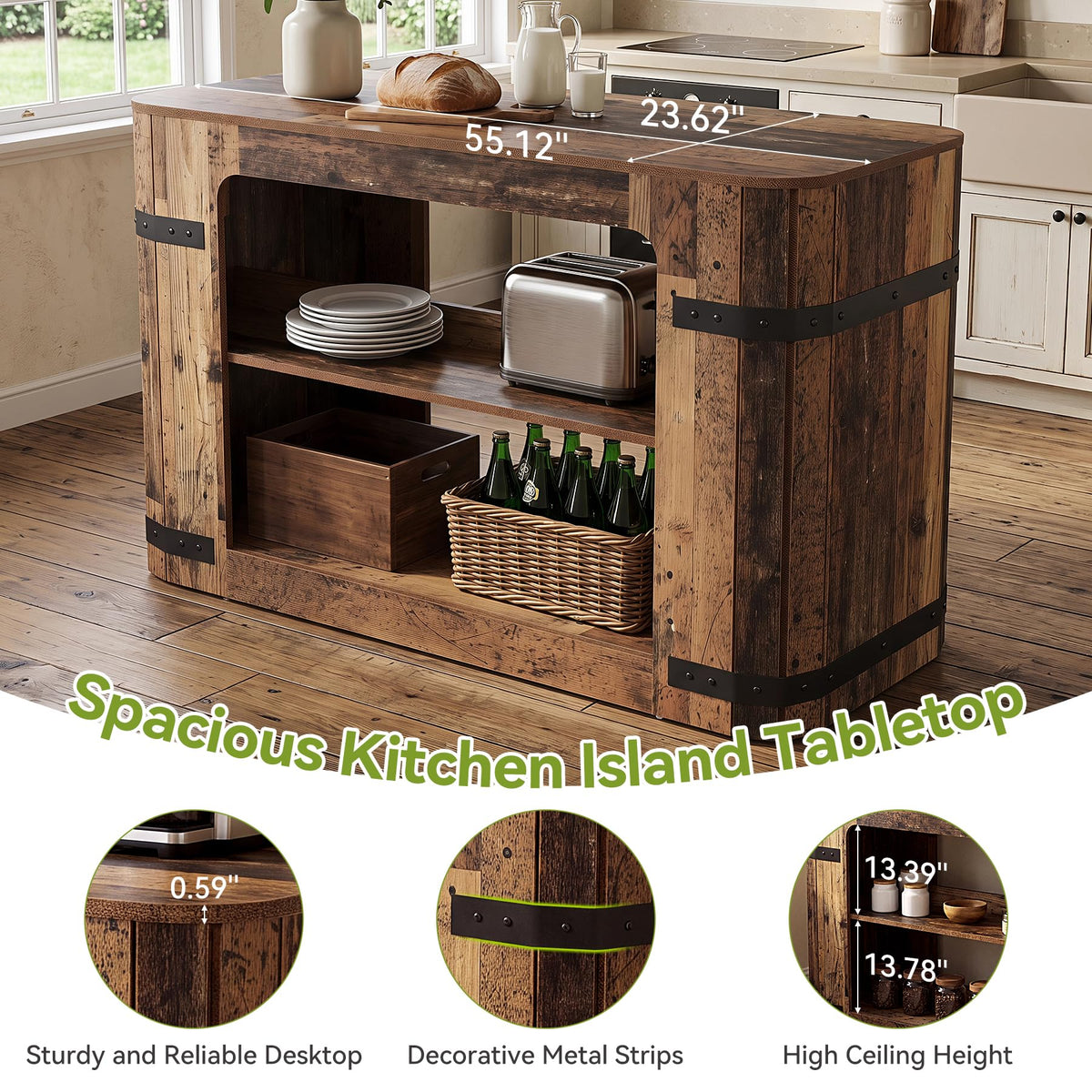 Farmhouse Kitchen Island with Storage