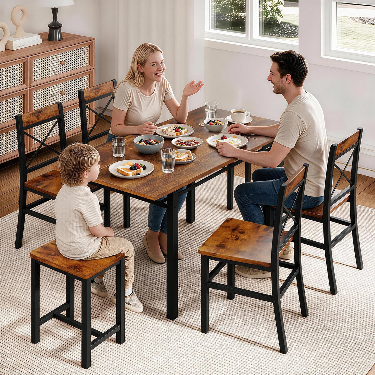Zevemomo 7-Piece Dining Table Set, Kitchen Table Chairs with Storage Rack