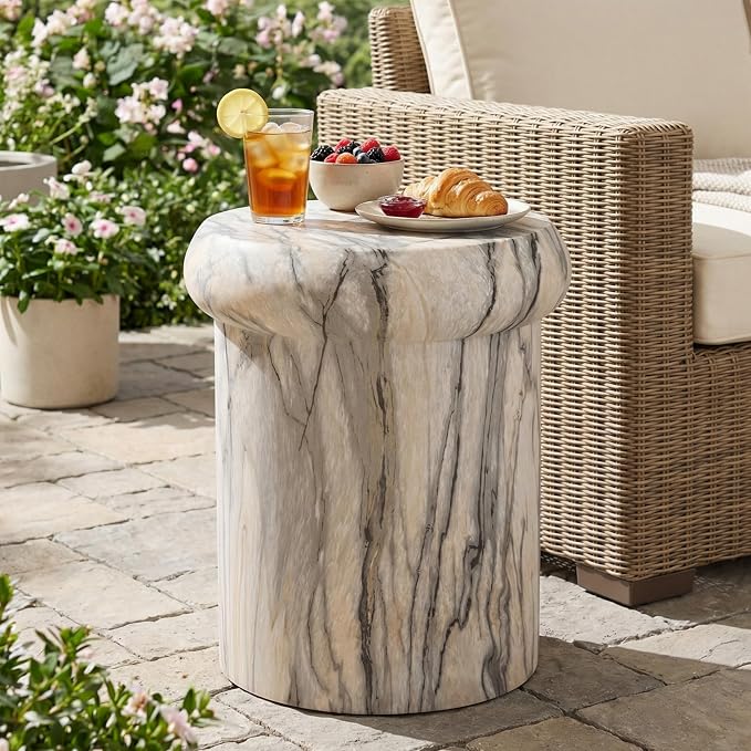 Round Faux Marble Side Table