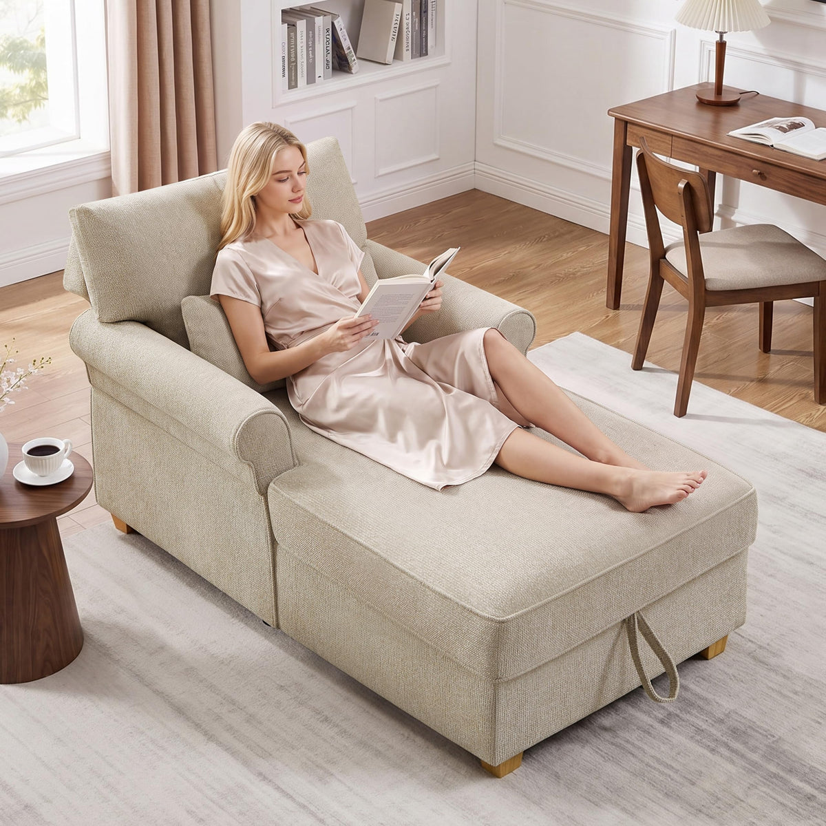 Chenille Storage Chaise Lounge