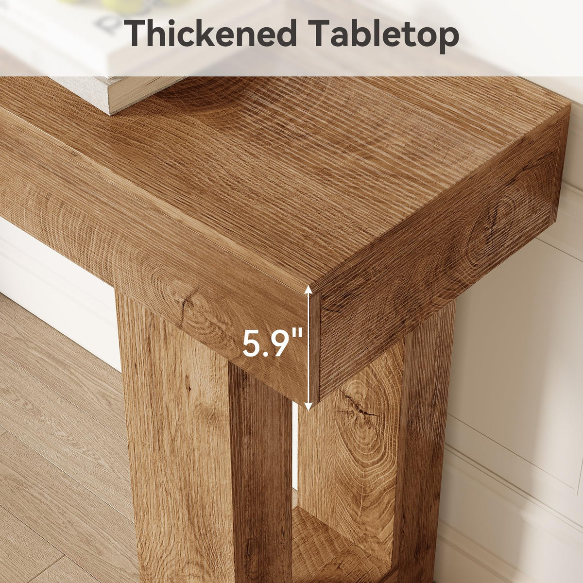 LITTLE TREE 63 Inches Long Console Table for Entryway, Sofa Table Behind Couch, Wooden Entry Table Foyer Hallway Tables, Farmhouse Console Sofa Tables for Living Room, Oak Color