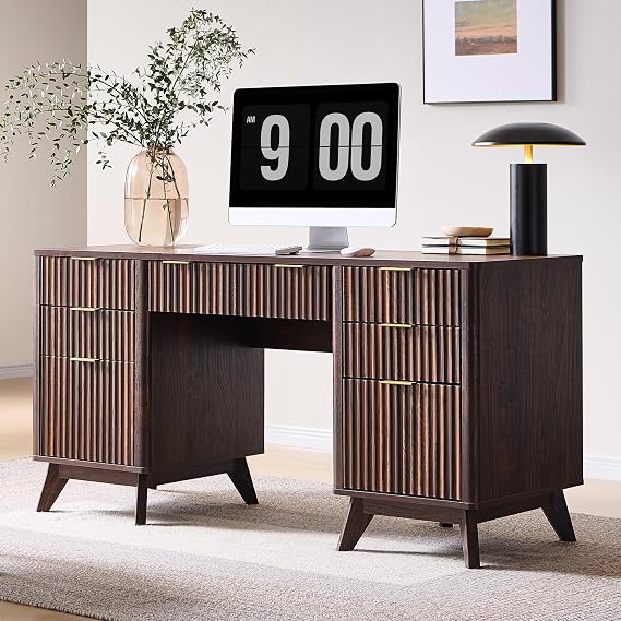 Fluted Executive Desk with Charging Station