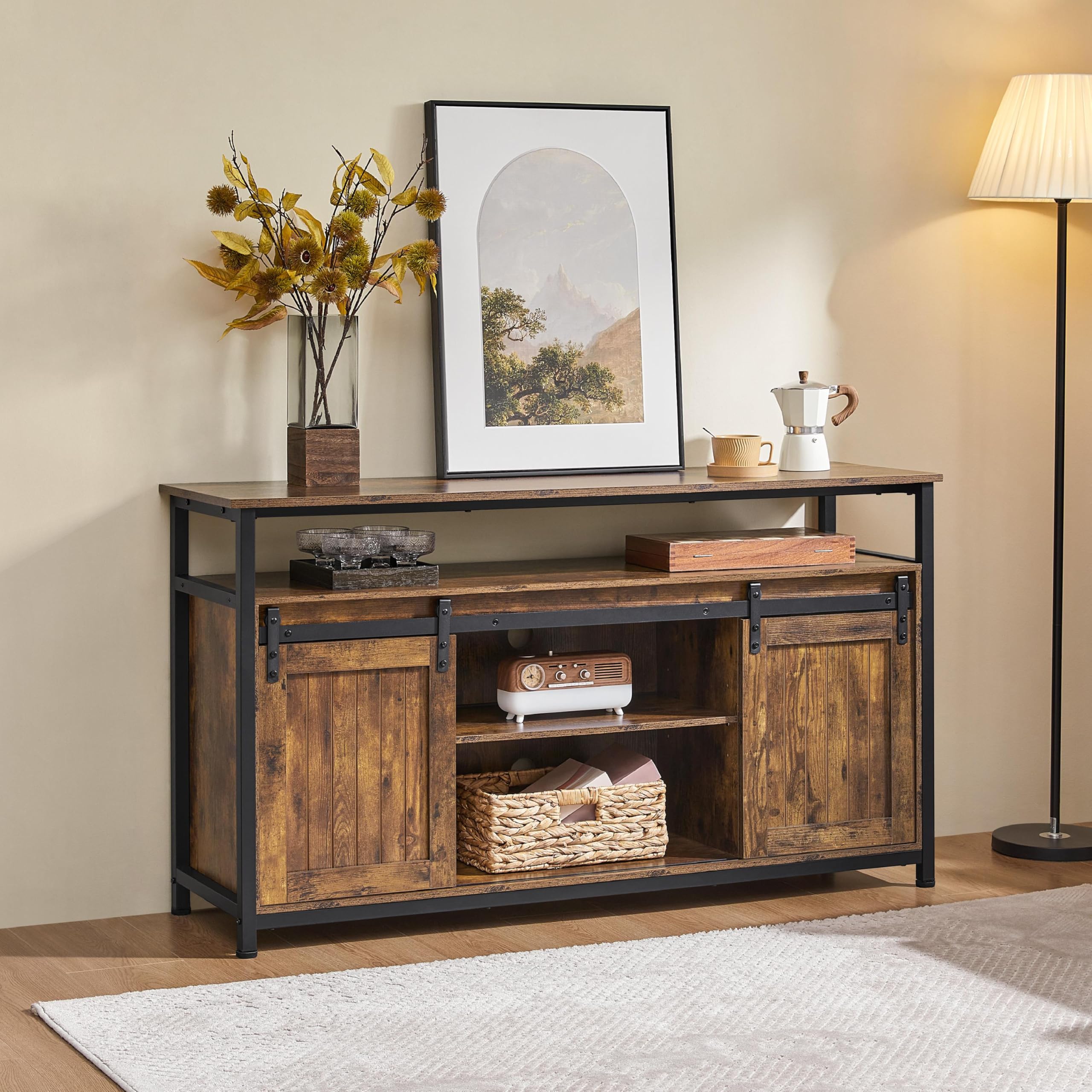 Rustic Brown TV Stand with Sliding Barn Doors