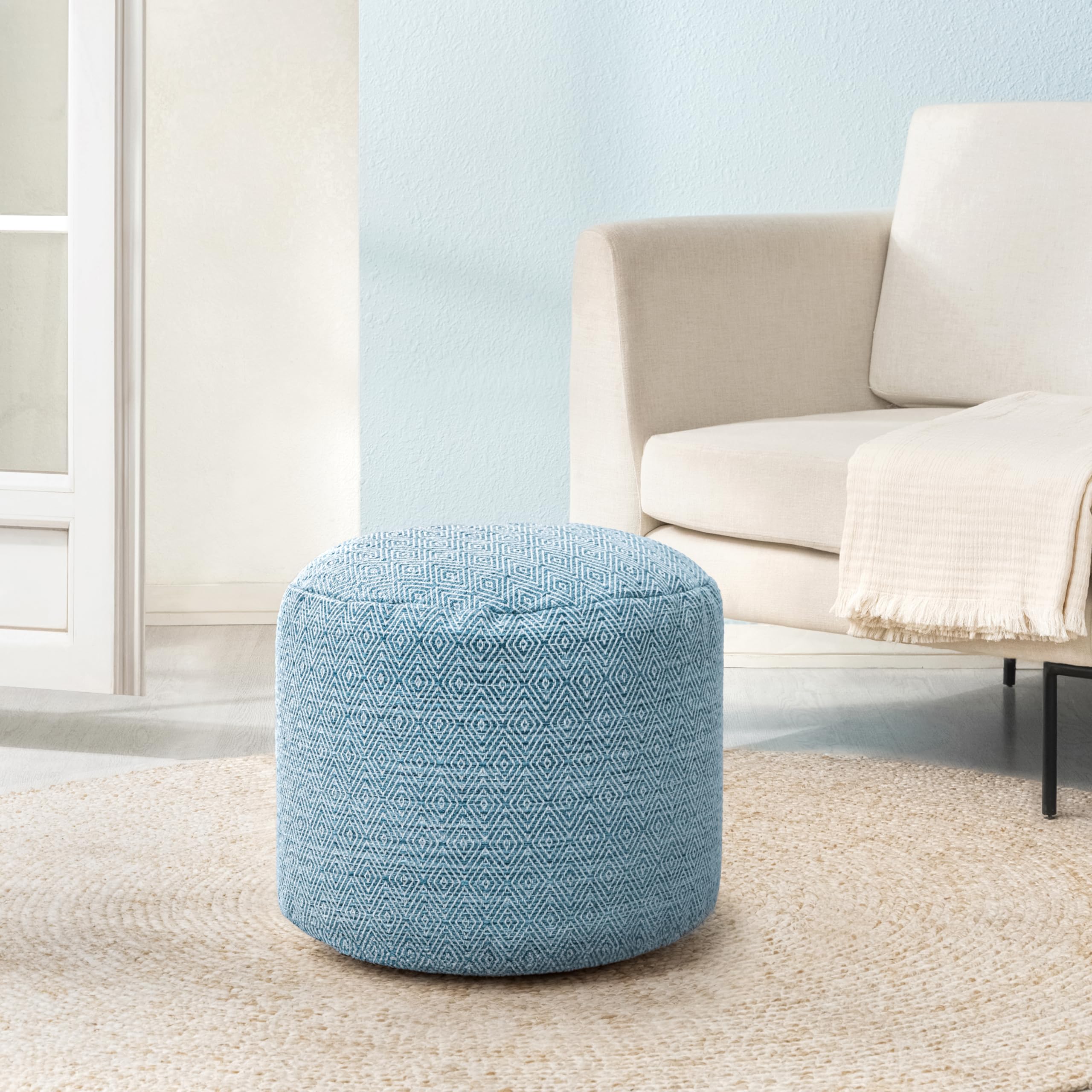 Anji Mountain Pouf Ottoman Foot Rest, Handmade Ottoman Pouf, Comfortable Foot Stool, Decorative Floor Seating for Living Room Decor, Bedroom & Home Décor Accent - Blue