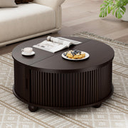 Fluted Round Coffee Table with Sliding Storage