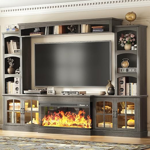 98" Farmhouse TV Stand with 36" Electric Fireplace