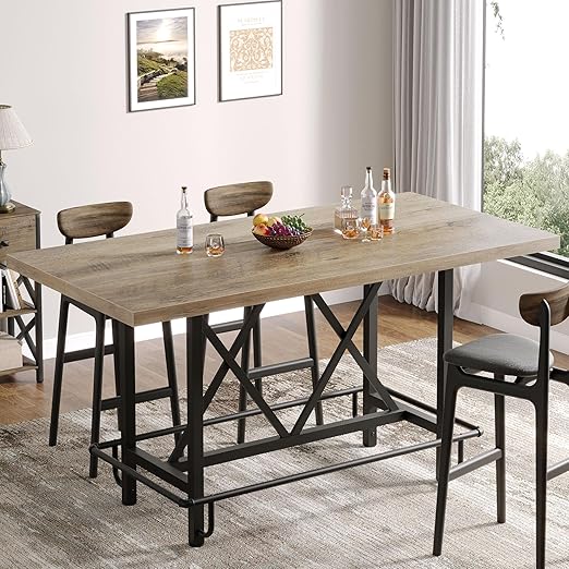 63-Inch Counter Height Bar Table with Metal Footrest