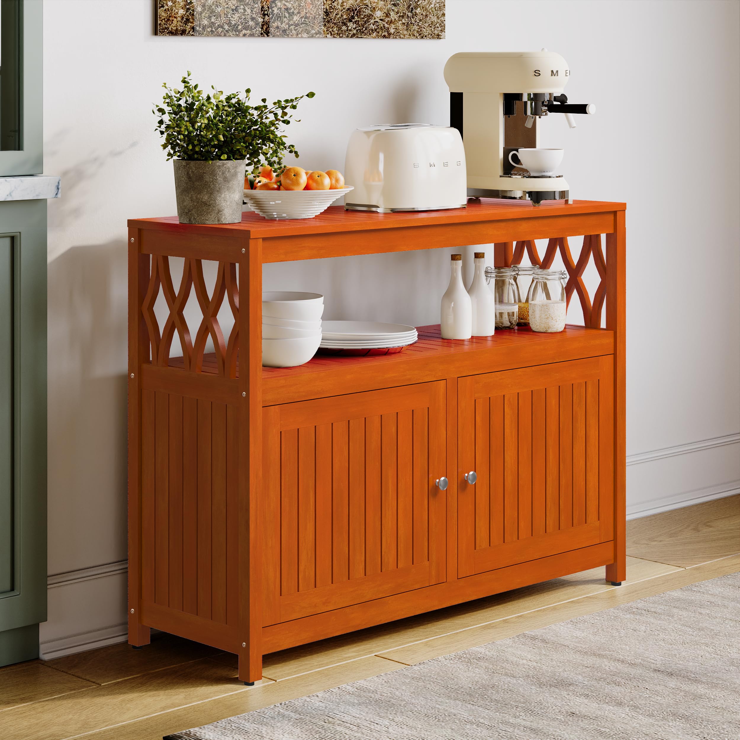 Outdoor Eucalyptus Sideboard Buffet Cabinet with Storage