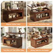 UNIQUITE 40" Lift Top Coffee Table, 4 in 1 Multi-Function Lift Coffee Tables with Storage and Hidden Compartment, Convertible Wood Coffee Tables to Dining Table for Living Room, Walnut