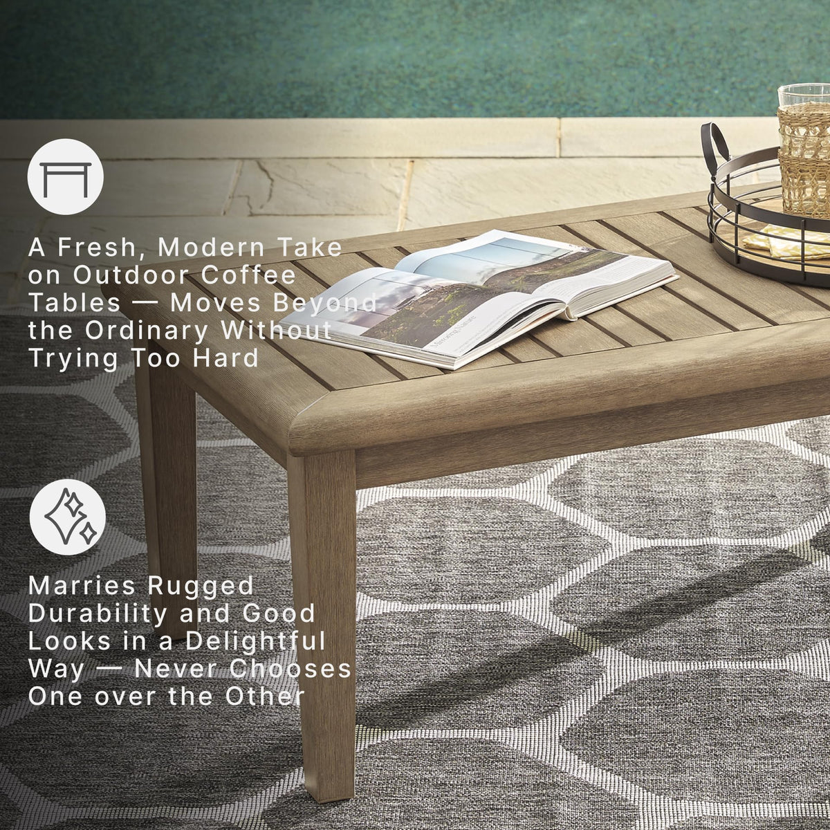 Signature Design by Ashley Wood Outdoor Coffee Table, Grayish Brown