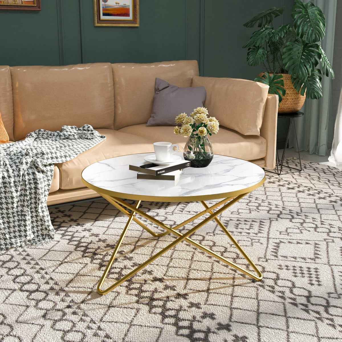 Round Faux Marble Coffee Table