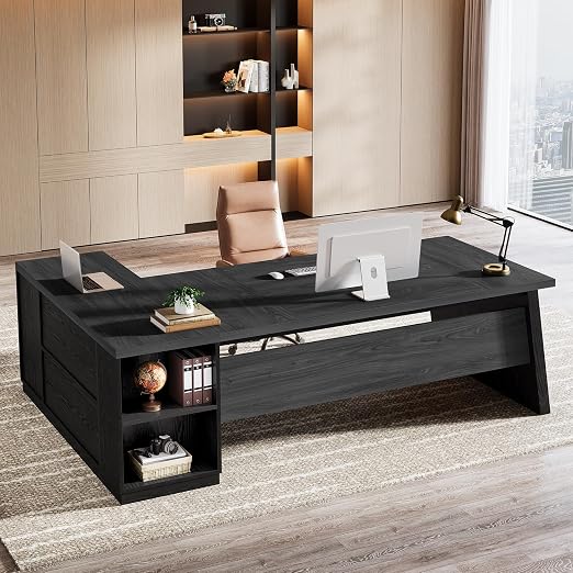 L-Shaped Executive Desk with Drawers & Storage Shelves