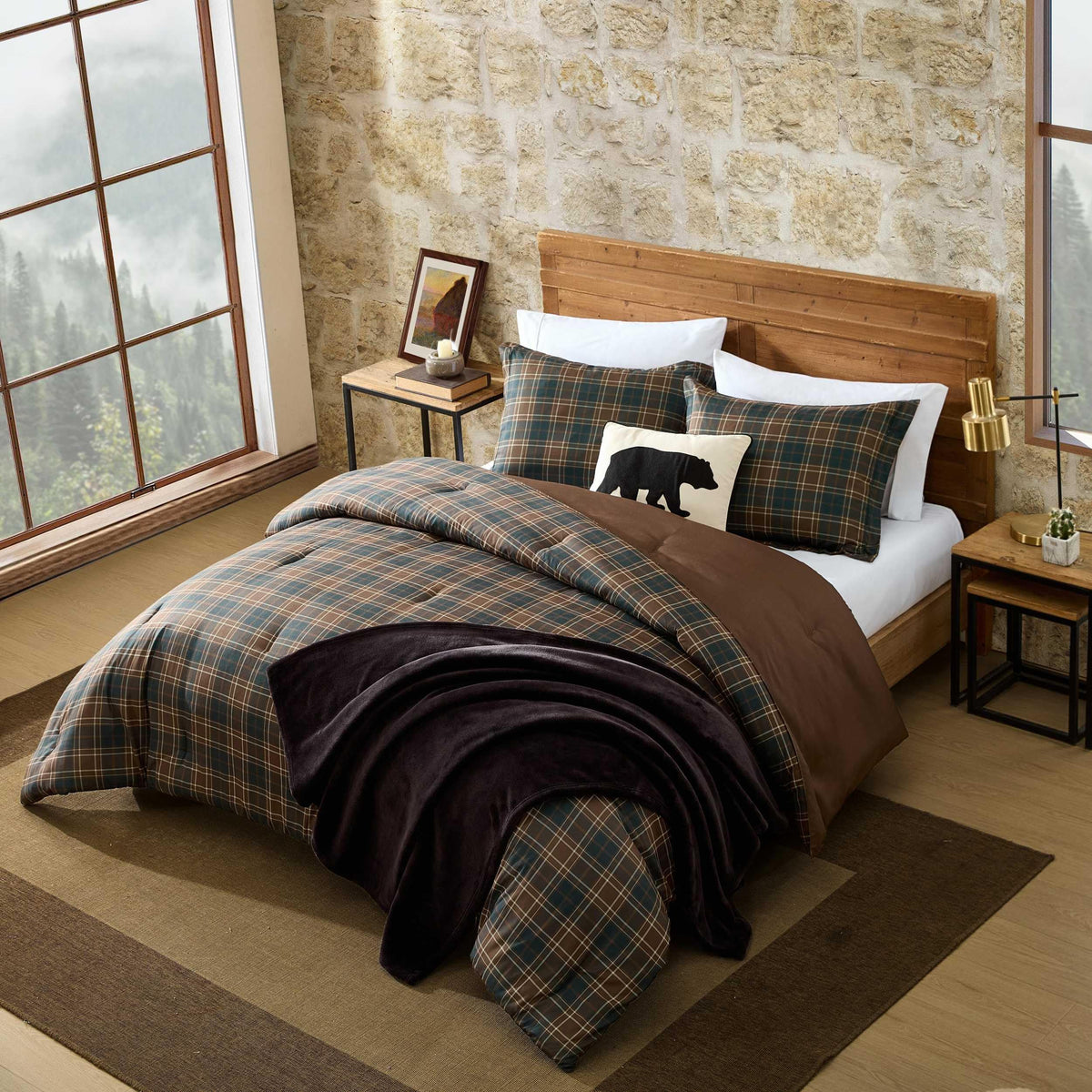 Brown Plaid Full/Queen Comforter Set