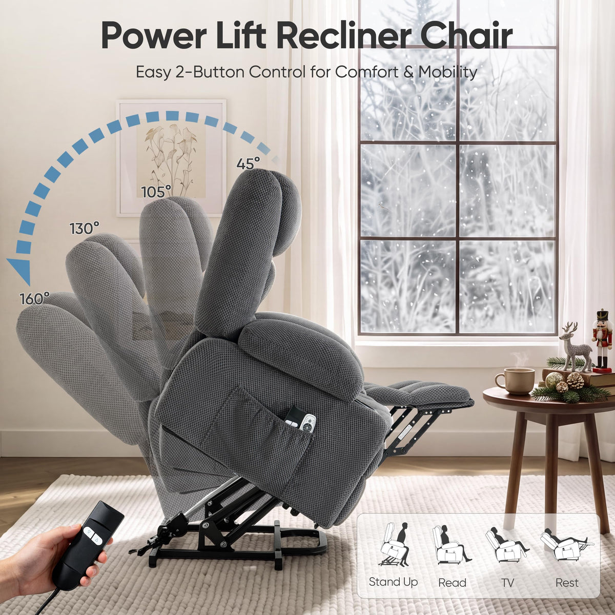 Sofayonn Power Lift Recliner Chair for Elderly with Heat and Massage, Grey