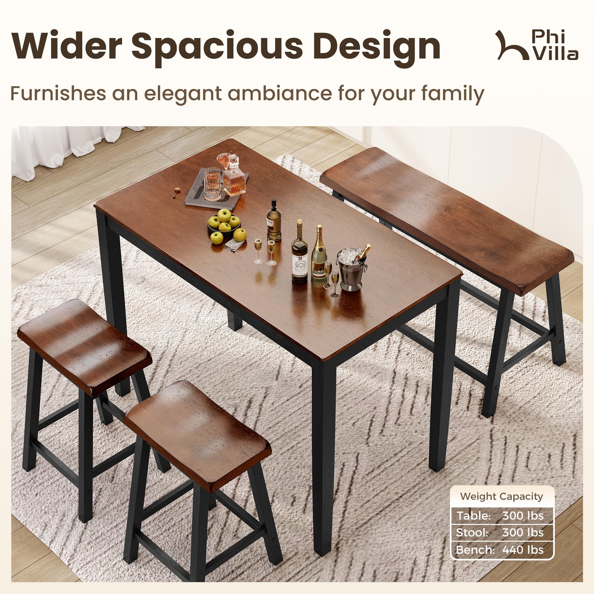 Counter Height Dining Table Set for 4 with Bench