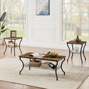 VECELO 3 Pieces Living Room Table Sets, Coffee and End Tables with Open Storage Shelves for Apartment, Home Office, Small Space, Easy Assembly, Brown
