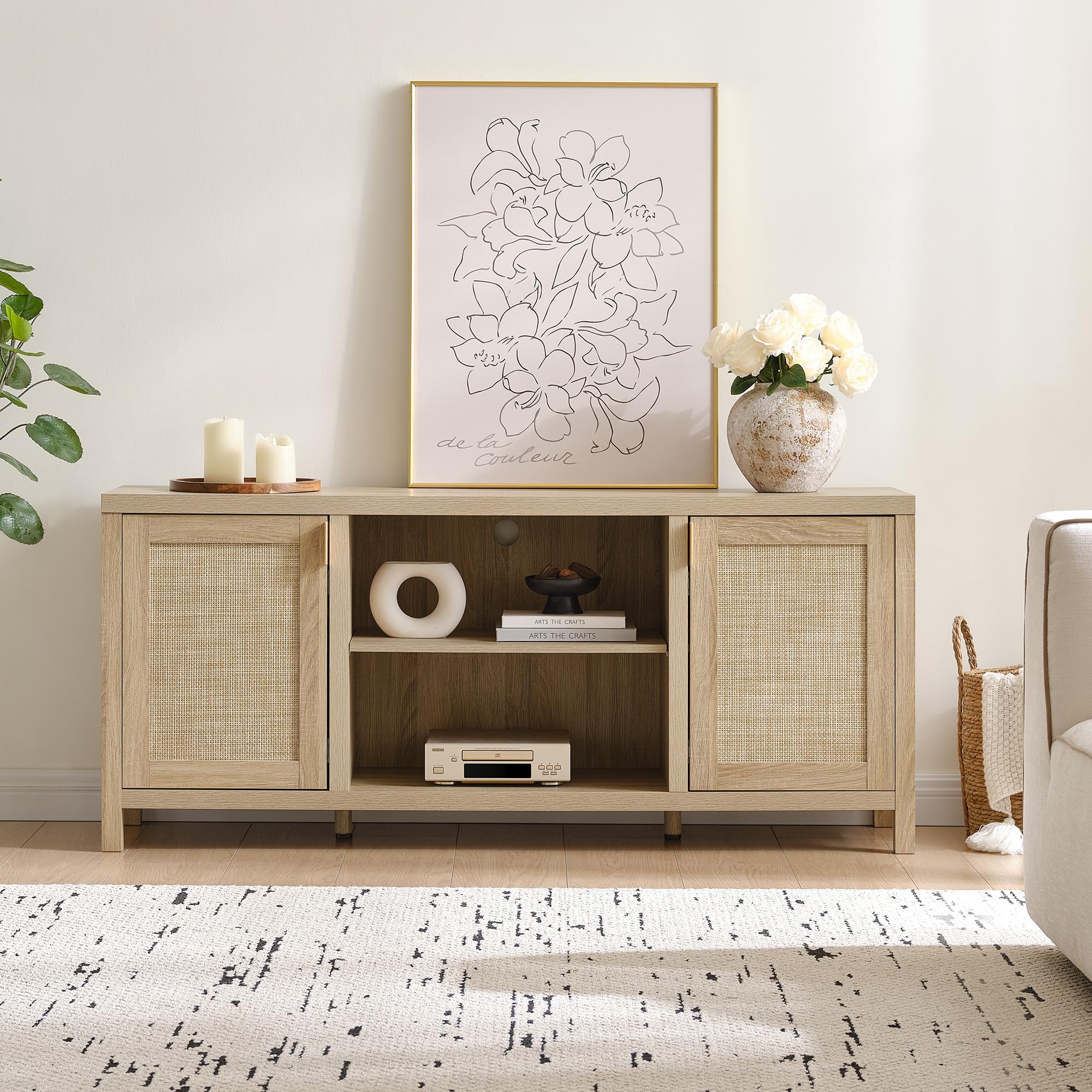59" Rattan TV Stand with Storage