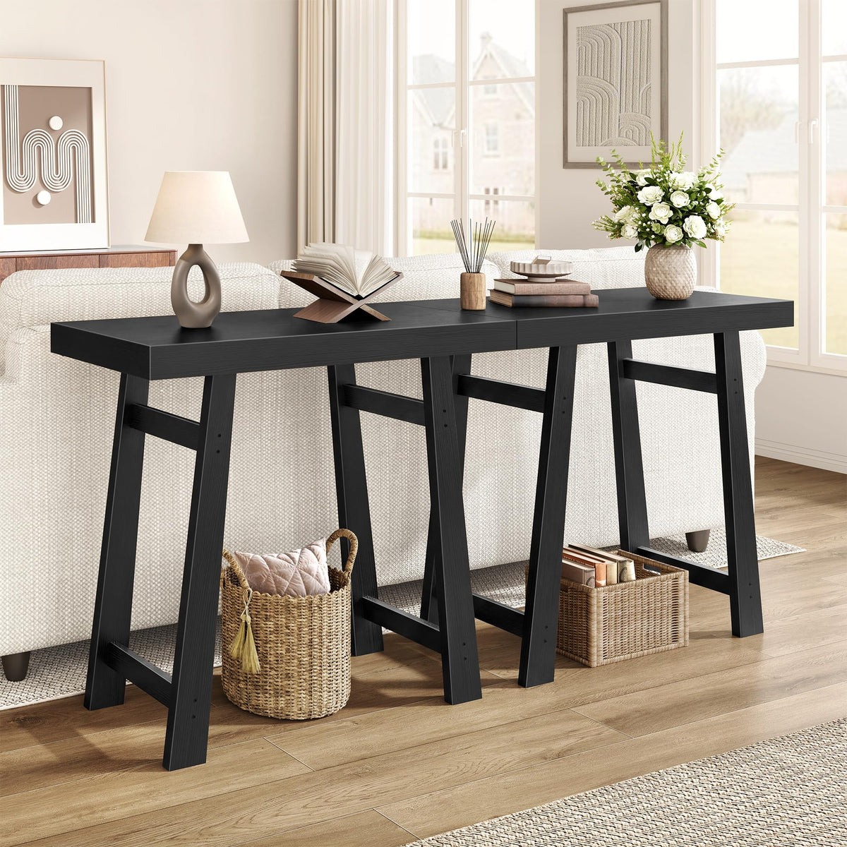 FAVOOSTY Modern Entryway Table for Hallway, Foyer, 31.5 Inch, Black