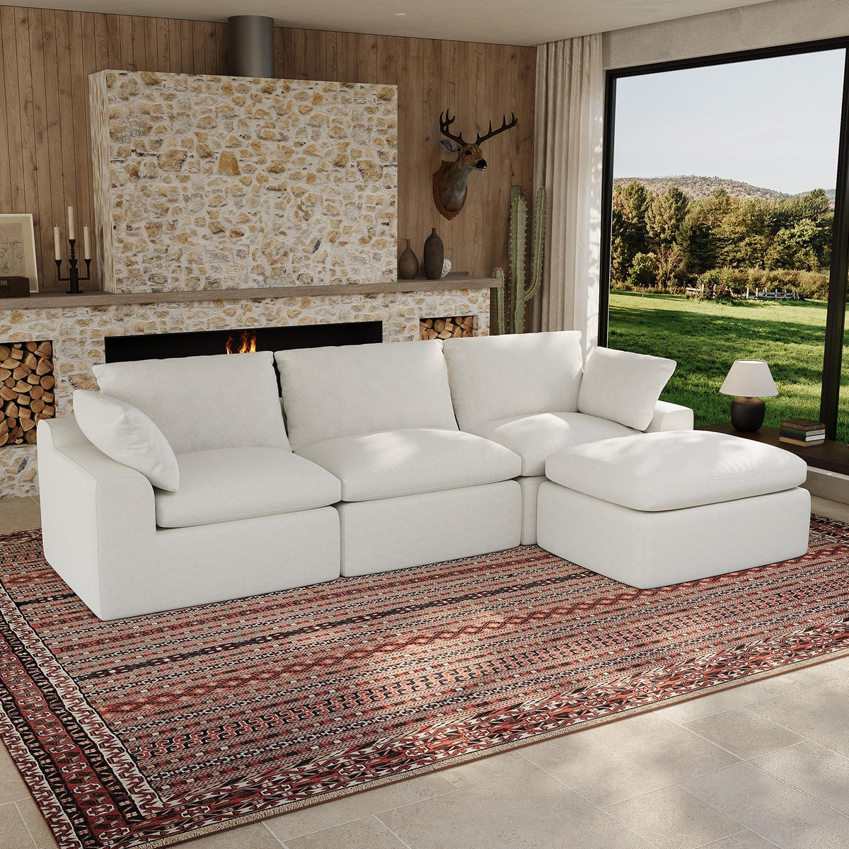 Maywish Cloud Couch, 104" L Shaped Boneless Modular Sectional Sofa, White