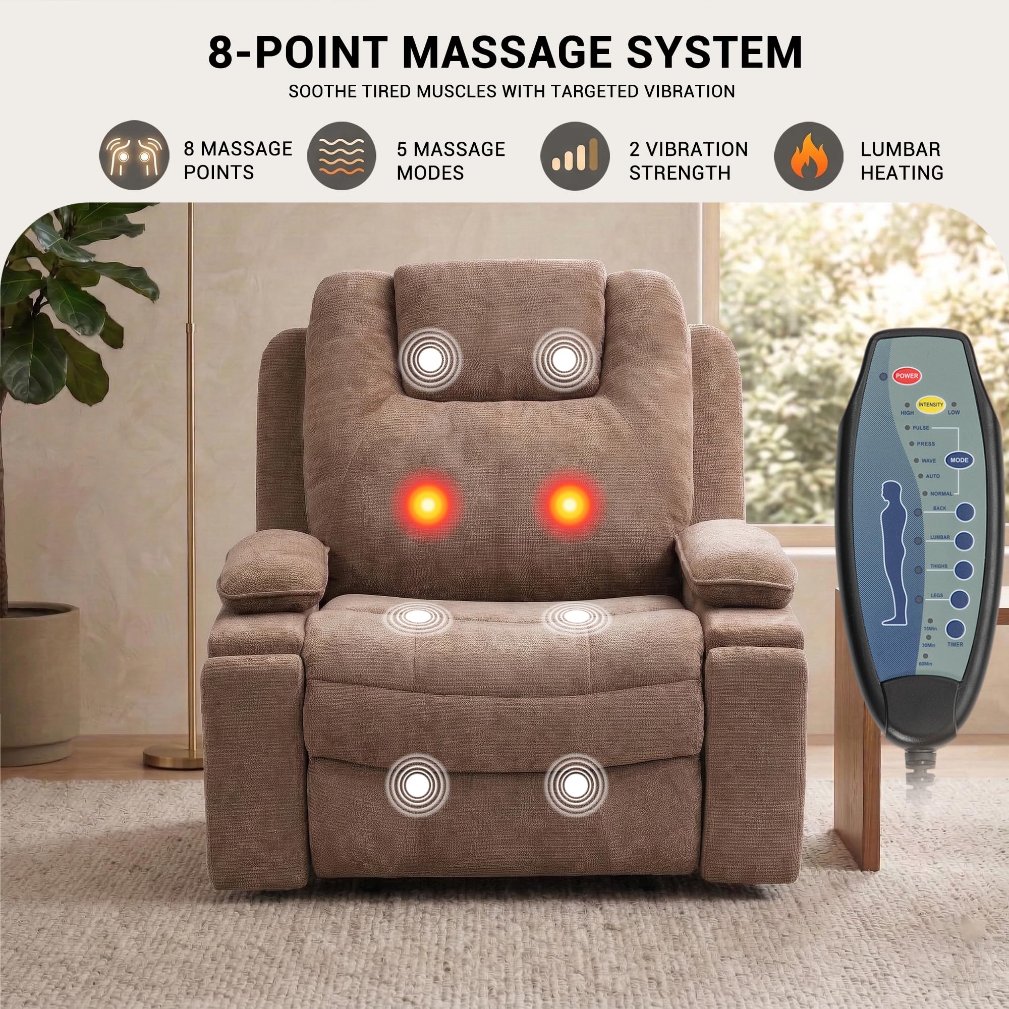 ZORRTIK Oversized Dual Motors Recliner Power Lift Chair for Elderly Big Tall, Zero-Gravity Power Recliner Sofa, 350lbs Heavy Duty Seat with 4D Armrests, Full Lay-Flat Positioning, Phone Slot, Brown