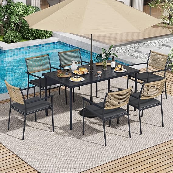 Outdoor Patio Dining Set with Rattan Chairs
