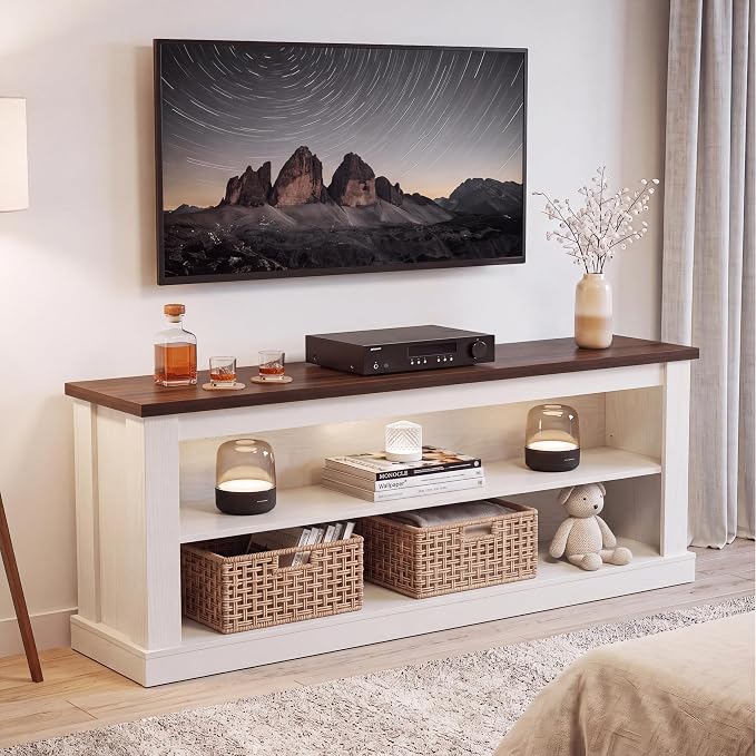 Farmhouse TV Stand with Open Shelves