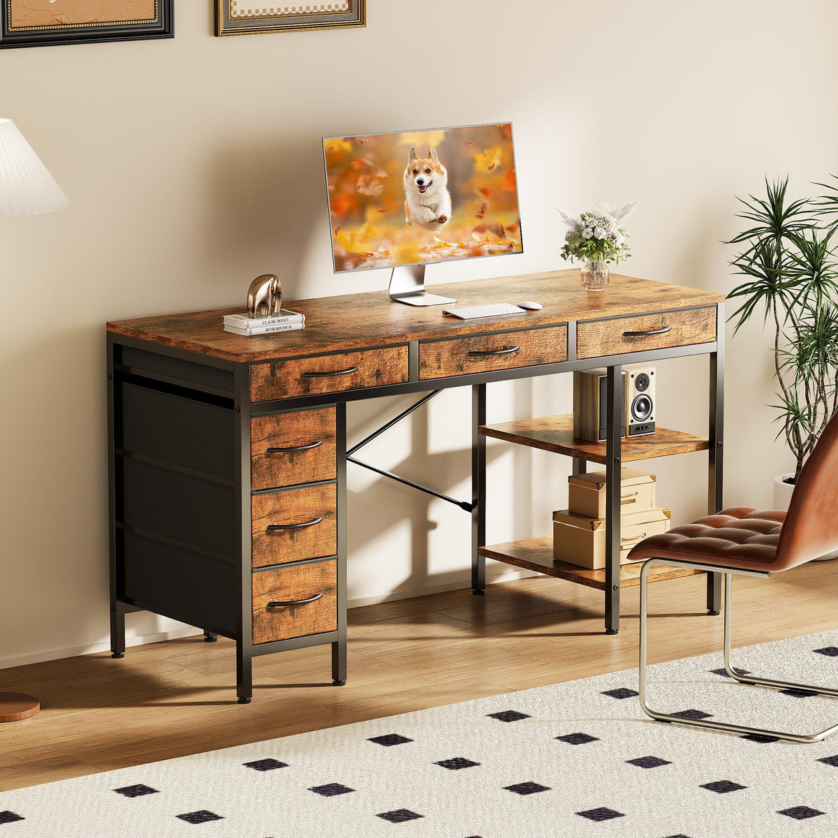 Computer Desk with 6 Fabric Drawers