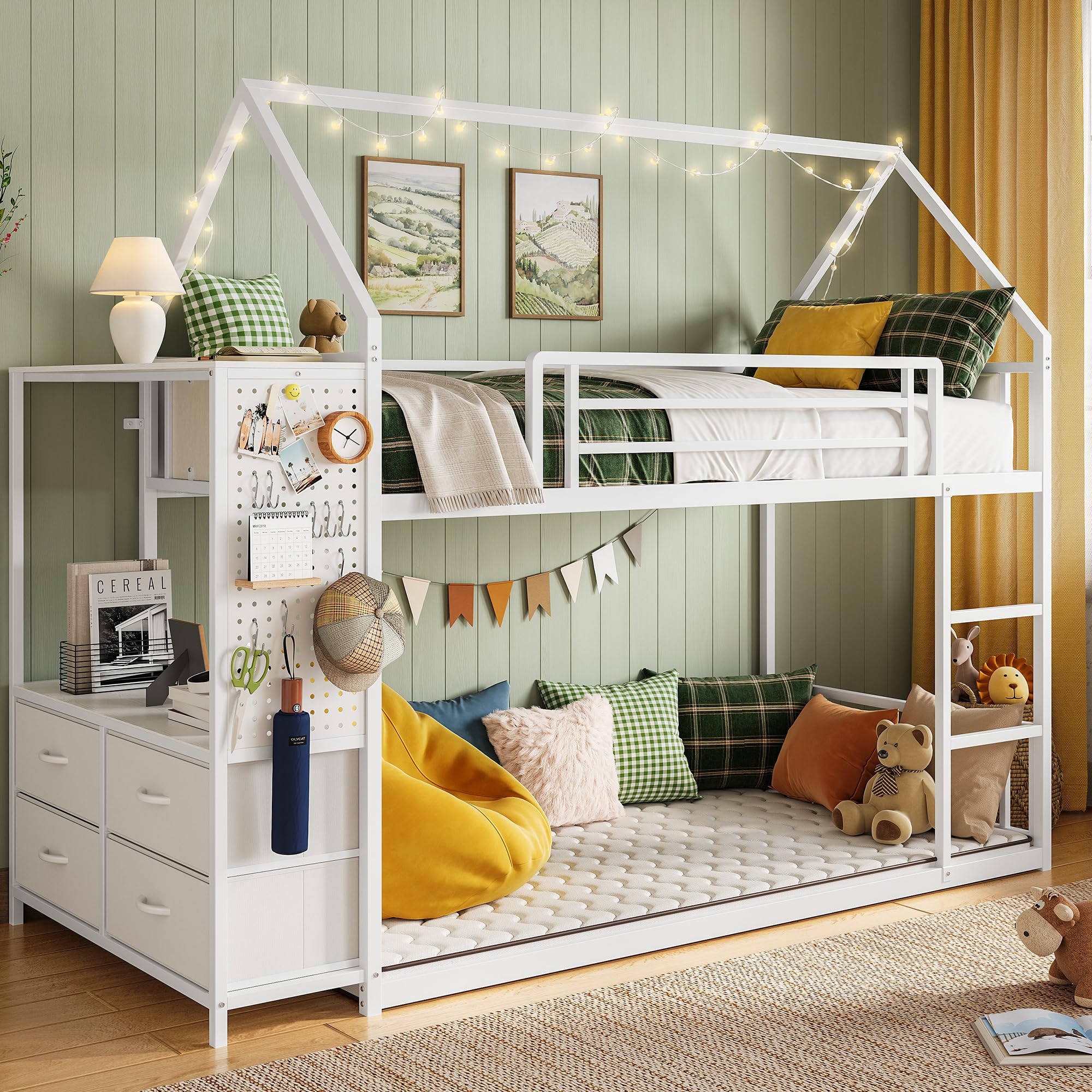Twin Over Twin Bunk Bed with Hall Tree & Storage