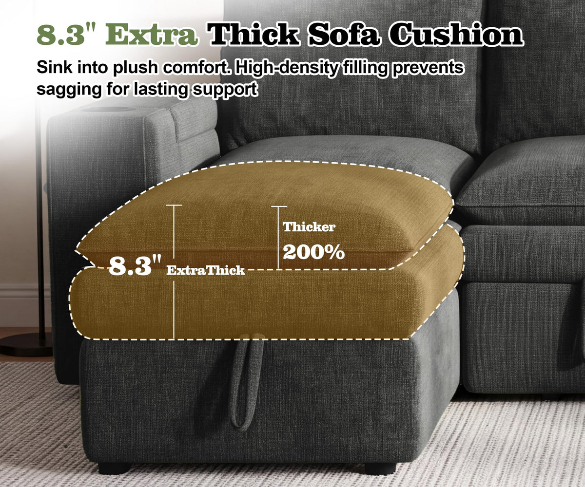 Vipbear Modular Sectional Cloud Sofa with Pull Out Bed,Sleeper Couch,Gray