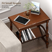 LKTART Wood End Table, Vintage Sofa Side Table with Magazine Rack and Rubberwood Legs, Bedside Table with Birch Wood Veneer Finish for Living Room Bedroom Small Space Home Office (Cherry)