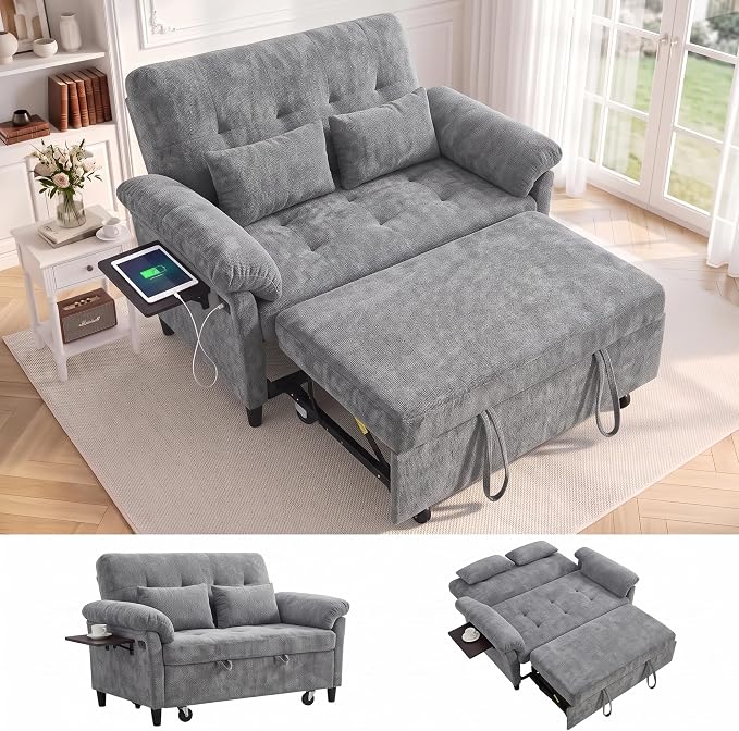 Chenille Pull-Out Loveseat Sofa Bed