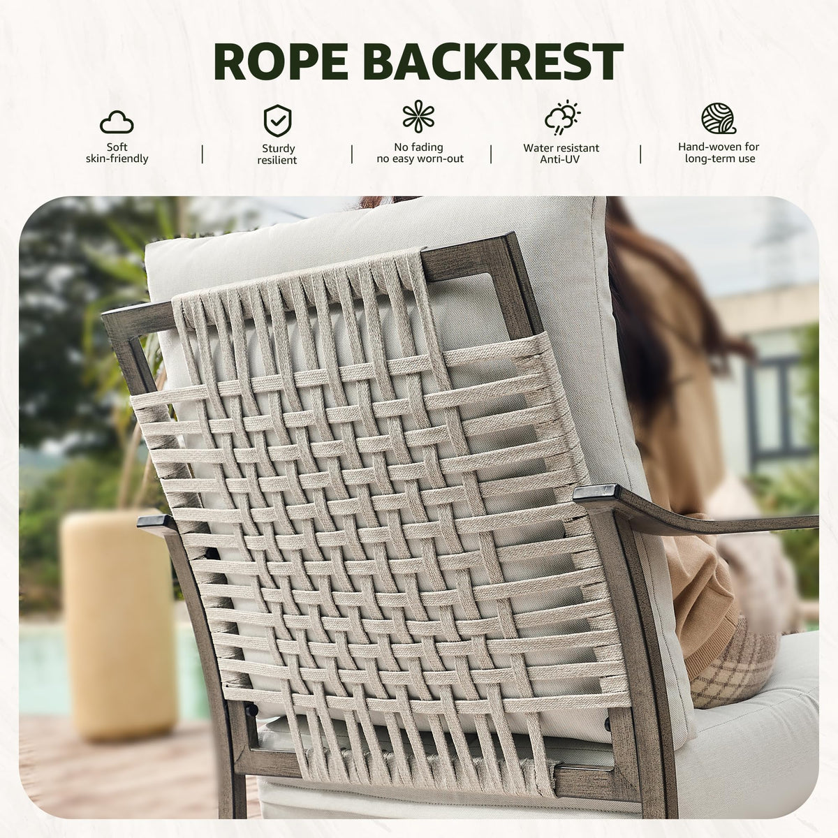 NATURAL EXPRESSIONS 3-Pc Rope Back Swivel Rocker Outdoor Bistro Set, Grey