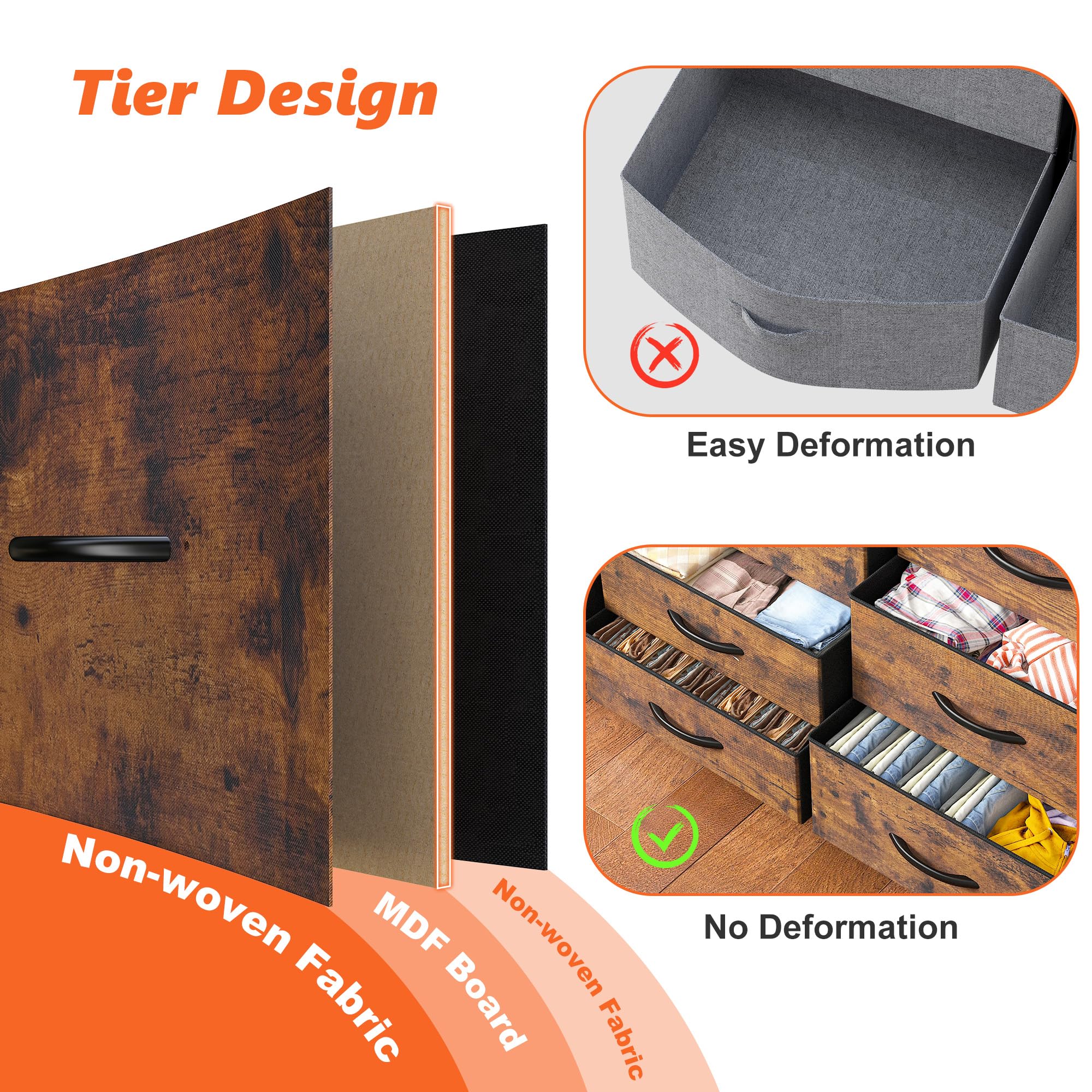 EnHomee Dresser for Bedroom with 10 Drawers, 55" TV Stands with LED Lights & Power Outlets, Dressers with Shelves & Side Pockets, Hooks for Hallway,Rustic Brown