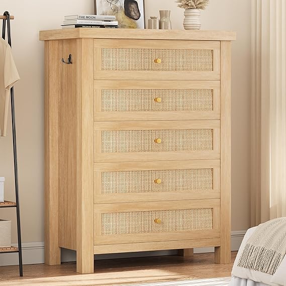 5-Drawer Rattan Boho Dresser