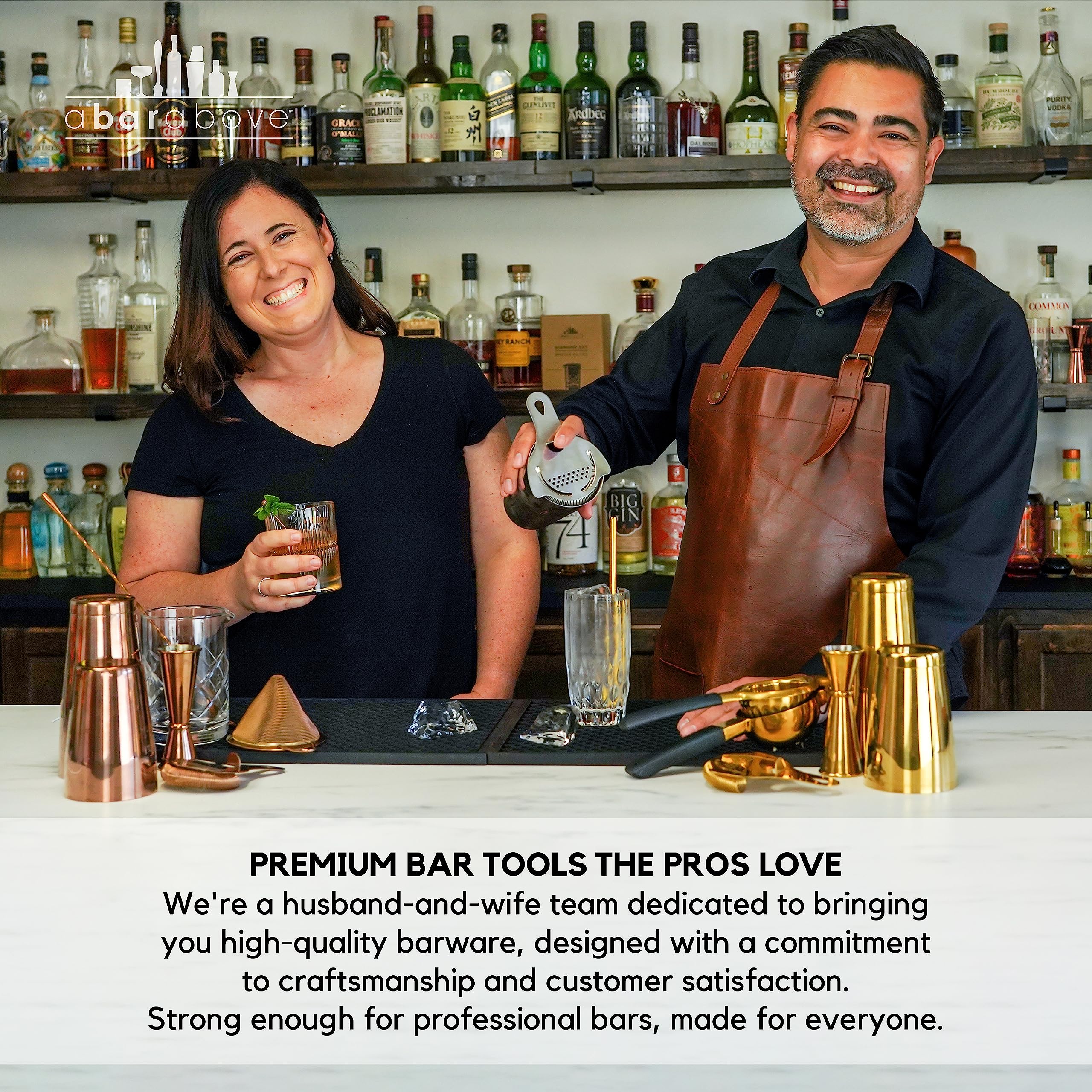 A Bar Above 14-Piece Stainless Steel Bartender Kit, Premium Professional Barware Set for Home Bars and Mixologists, Includes Cocktail Shaker, Jigger, Spoon, Strainers, Muddler, Picks, and More