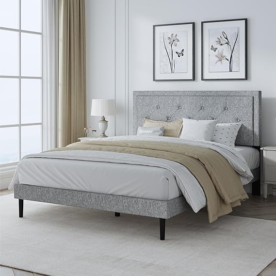 Full Size Velvet Upholstered Platform Bed Frame