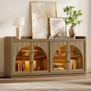 SICOTAS Sideboard Buffet Cabinet with Storage, LED Lights, Arch Glass Doors