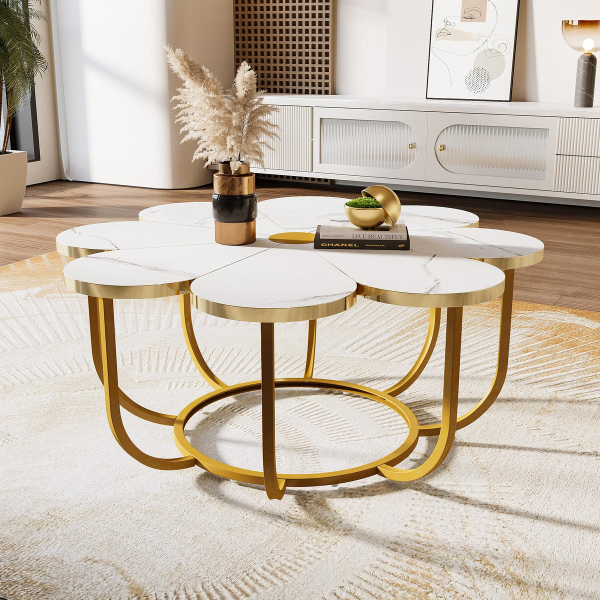 White & Gold Flower Coffee Table