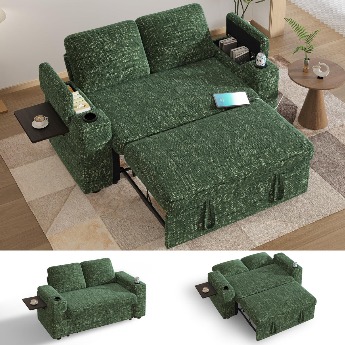Chenille Pull-Out Sleeper Loveseat