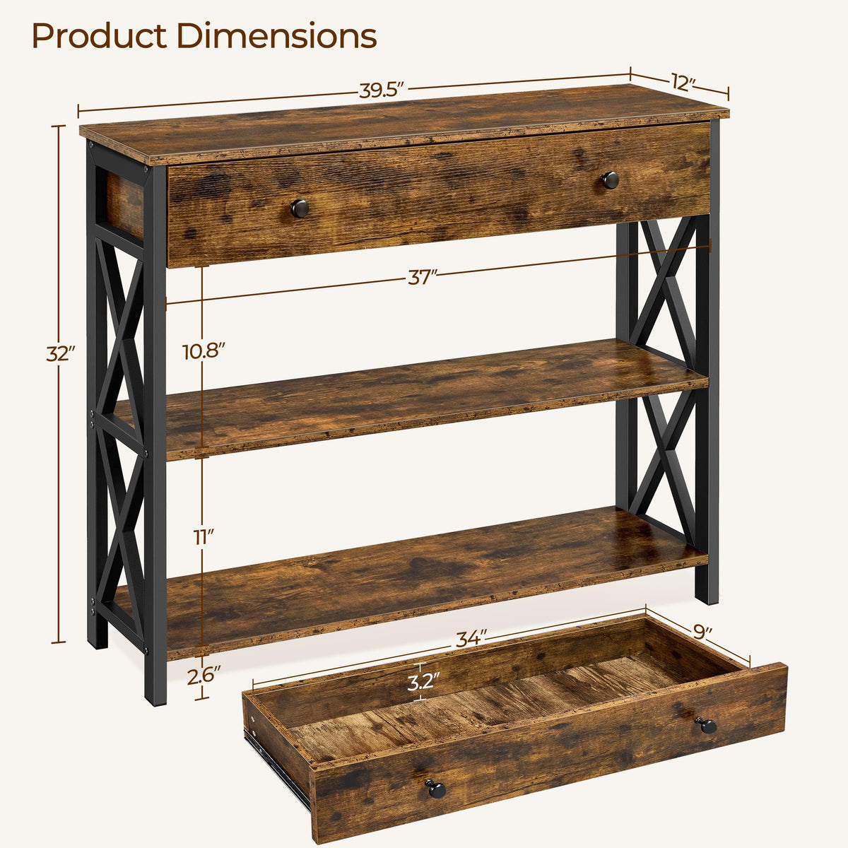 Rustic Console Table with Drawer