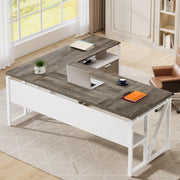 L-Shaped Executive Desk with Drawers & File Cabinet, 63"